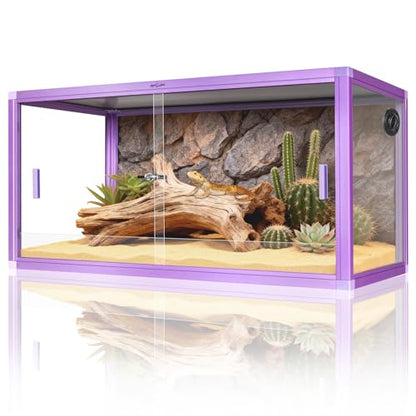 REPTI ZOO 50 Gallon Reptile Terrarium Tank, 36"x18"x18" Lightweight Enclosure with Tempered Glass Doors & Top Screen Ventilation, Large Habitat for Bearded Dragons, Snakes, Lizards, Geckos - Purple