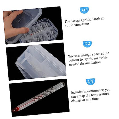HANABASS Compartments Reptile Egg Incubation Tray Professional Hatching Box for Snakes Lizards and Other Reptiles with Thermometer Easy to Clean and Reusable