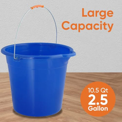 Superio 2.75 Gallon Plastic Mop Bucket with Grip Handle, Utility Pail for Cleaning, Car Wash, Fishing, Camping & Household Use, 10 Liter, Royal Blue - 4 Pack - color: Royal Blue, size: 4 Pack