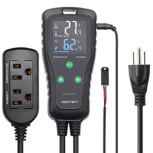 DIGITEN DHTC1011 Humidity and Temperature Controller Plug-in Thermostat Humidistat Outlet Humidity Controller Greenhouse Thermostat Cooling Heating Humidifier Dehumidifier - style: Temperature & Humidity Controller