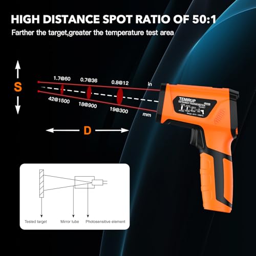 Infrared Thermometer Temperature Gun, -40℉-3632℉, High Temp Thermometer with Thermocouple Probe, Non-Contact 50:1 Pyrometer Dual Laser Thermometer Gun for Engine, Kiln, Forging, Industrial - color: Orange -40°F-3632°F (-40-2000°C)