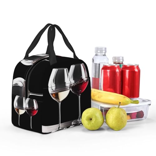 Insulated Lunch Bag Red Wine Glasses Lunch Box for Women Men Reusable Leakproof Lunch Cooler Bag for Office Picnic - color: Red Wine Glasses