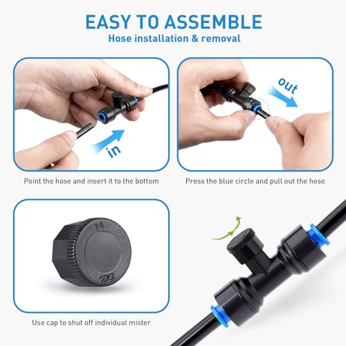 Misting Cooling System, 65FT Pre-Assembled Misting Kit | 18 Rust-Proof Nozzles, 3/4" Adapter, Outdoor Mister for Patio Cooling, Greenhouse, Pet & Chicken Coop