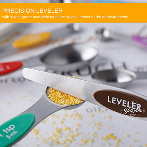 Magnetic Measuring Spoons Set Stainless Steel Dual Sided Measuring Spoons | Stackable Teaspoons Tablespoons for Measuring Dry and Liquid Ingredients - color: Color