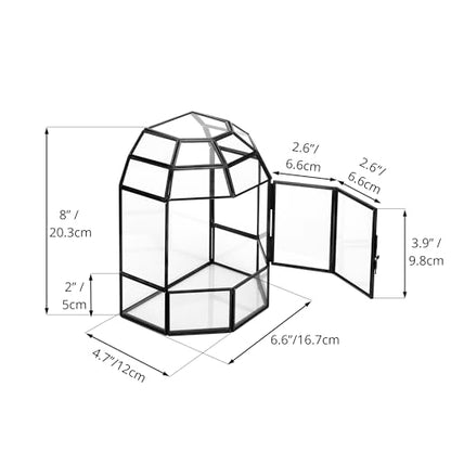 NCYP Half Dome Geometric Glass Terrarium with Door, Closed Moss Planter Pot, Miniature Landscape Container, Indoor Tabletop Decor, Black (Terrarim Only)