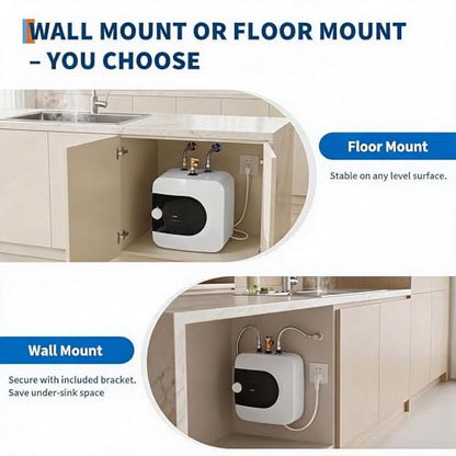 1.6 Gallon Mini Tank Water Heater | Compact, Under Sink, 120V, Instant Hot Water, Kitchen Bathroom RV