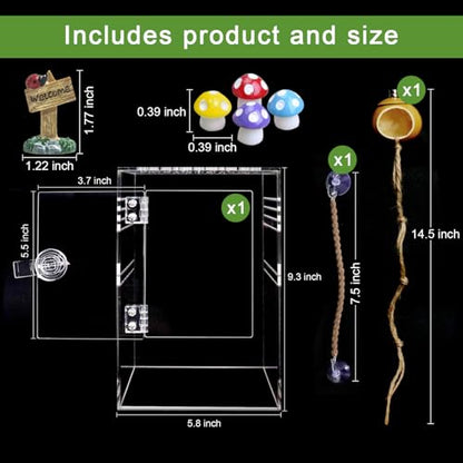 Spider Terrarium Kit, Jumping Spider Enclosure with Hideout, Rope Bridge, Ledge Ladder, Micro Habitat Terrarium for Small Tree Dwelling Reptiles, Arboreal Tarantula Enclosure (6x6x9 Inches) - size: 6x6x9 Inches