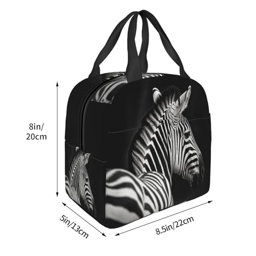 Insulated Lunch Bag Black & White Zebra Lunch Box for Women Men Reusable Leakproof Lunch Cooler Bag for Office Picnic - color: Black/White Zebra