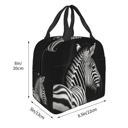 Insulated Lunch Bag Black & White Zebra Lunch Box for Women Men Reusable Leakproof Lunch Cooler Bag for Office Picnic - color: Black/White Zebra