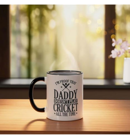 Daddy doesn't play Cricket all the Time Ceramic Mug, Black/White, 11oz - color: Black/White, size: 11 Ounces