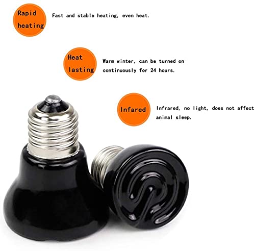 4-Packs 50W Black Ceramic Heat Lamp Mini Reptile Heat Lamp Bulbs E26/E27 110V Infrared Reptile Heat Emitter Heater Lamp Bulb No Light Lamps for Lizard Brooder Coop Aquarium Lizard Turtle