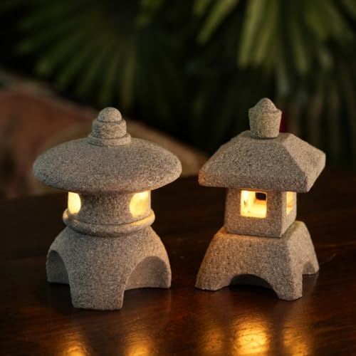 Japanese Pagoda LED Lamp Statue Figurine, Small Pagoda Lantern with Warm LED Light, Zen Garden Decor, Japanese Decor for Home, Desk, Bonsai, Terrarium, Aquarium Ornament - style: Style K