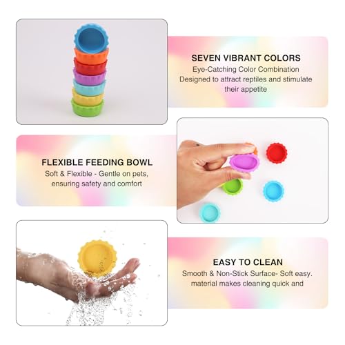 21 Pack Crested Gecko Food and Water Dish, Silicone Reptile Food Bowl, Gecko Tank Accessories for Hermit Crab, Tarantula, Isopods and Lizard, 7 Colors