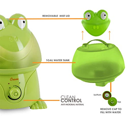 Crane Ultrasonic Cool Mist Animal Humidifier for Kids Bedroom and Nursery, 1 Gallon Easy Clean, Adjustable Settings, Frog Humidifier - color: Frog