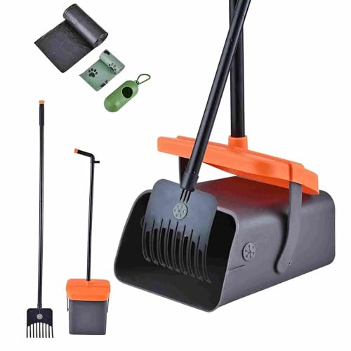 46-Inch Dog Pooper Scooper, Swivel Bin & Rake Set with Extended Handle, Odor-Sealing Lid, Bag Holder + 35 Free Waste Bags, for Large Small Dogs, Yard & Outdoor Use