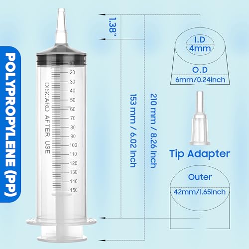 150ml/cc Syringes with Tube 40 Inch Handy Plastic Tubing and Adapter Tip | for Liquid, Refilling Measuring, Dispensing Watering, Plant Irrigation, Feeding Pets, Oil or Glue Applicator - size: 150ML/CC