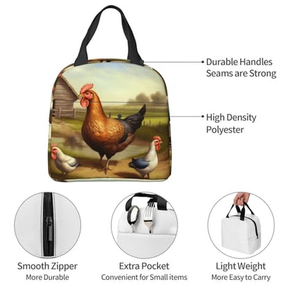 Insulated Lunch Bag Farm poultry Lunch Box for Women Men Reusable Leakproof Lunch Cooler Bag for Office Picnic - color: Farm Poultry
