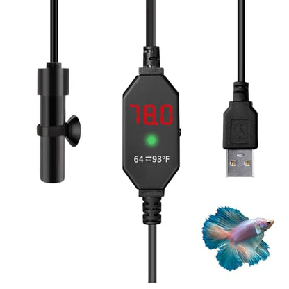 Shatter-Resistant Aquarium Heater, USB 10W Adjustable Mini Fish Tank Heater with External Temperature Controller, Overheating Protection, Used for 0.5-1 Gallon Tank (Alumina Ceramic)