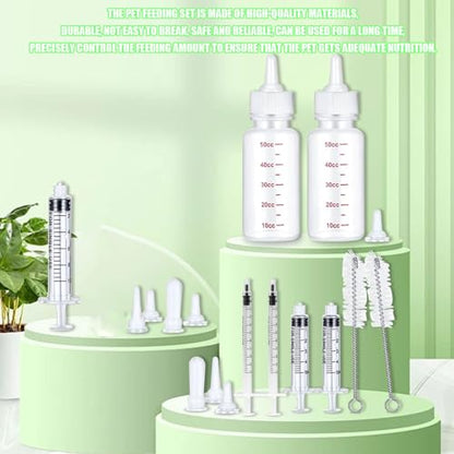 Suxgumoe Pet Feeding Bottle Set, Feeding Silicone Nipple with Bottle and Syringes, Reusable Pet Nursing Kits Feeding Tools for Rabbits, Small Animals (17pcs Pet Nursing Kit with Bottles) - color: 17pcs Pet Nursing Kit with Bottles