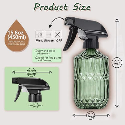 Plant Mister Spray Bottle, 15oz, Green, Adjustable Nozzle,2PCS | Pressure Watering Can, Plant Mister Fine Mist for Indoor Flowers, Outdoor Gardening, Cleaning, Pets Care, Hair - color: Green