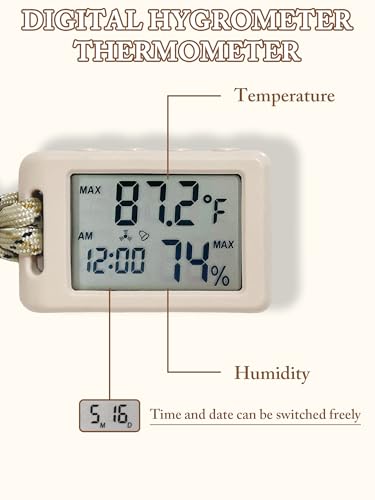 Portable Mini Thermometer,Digital Hygrometer Humidity Meter | Monitor Temperature Humidity,Display Time Date,Hourly Chime,10s Fast Refresh,Thermometer for Camping Hiking Travel