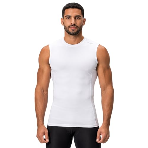 DEVOPS 3 Pack Men's Compression Shirts Sleeveless Tank Top Baselayer | Gym Training, Running, Moisture Wicking, Compression Fit, 4-Way Stretch, UPF 50+, Sleeveless - color: 0# (3 Pack) White / White / White(gray), size: X-Large