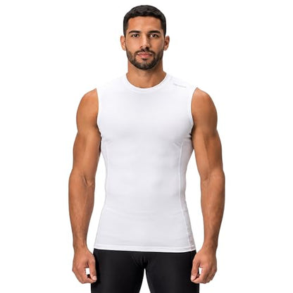 DEVOPS 3 Pack Men's Compression Shirts Sleeveless Tank Top Baselayer | Gym Training, Running, Moisture Wicking, Compression Fit, 4-Way Stretch, UPF 50+, Sleeveless - color: 1# (3 Pack) Black / Black(gray) / White, size: X-Large