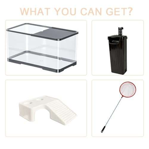 Turtle Tank Starter Kit, Upgraded Aquarium Fish Tank Kit with Filter,Fish Net, Reptile Habitat with Adjustable UV Lamp & Lid,Bask Platform for Crabs,Amphibians,Reptiles.(12"x7.7"x7.2") - size: 12"x7.7"x7.2"