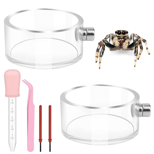 6PCS Jumping Spider Feeding Dish Set Magnetic Food Dish for Spider | 2 PCS Magnetic Water Bowl Dispenser for Jumping Spider Feeding Food Dish with 1 Tweezer, 1 Dropper, 2 Brushes