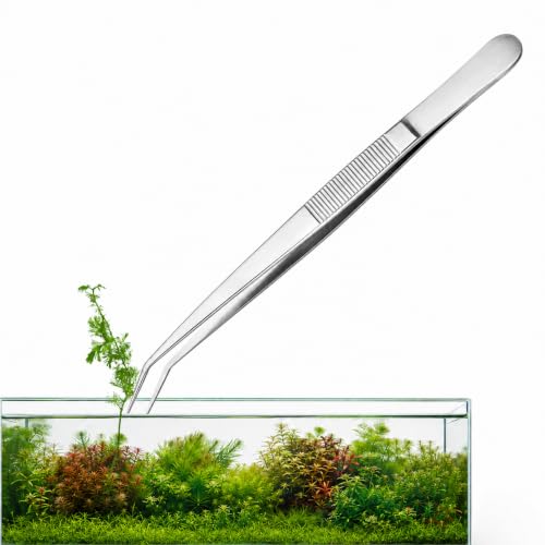 1 Pc 18.5 Inch Extra Long Curved Stainless Steel Aquarium Tweezers - Feeding Tongs for Fish Tank, Terrarium, Aquascaping, Reptile Snake (Silver)