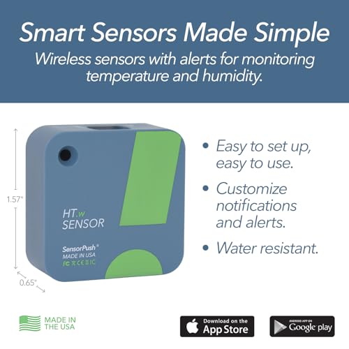 HT.w Smart Temperature Sensor & Humidity Sensor - Thermometer & Hygrometer w/App Monitoring - Water Resistant Temperature and Humidity Monitor w/Heat Index for RV, Fridge & More