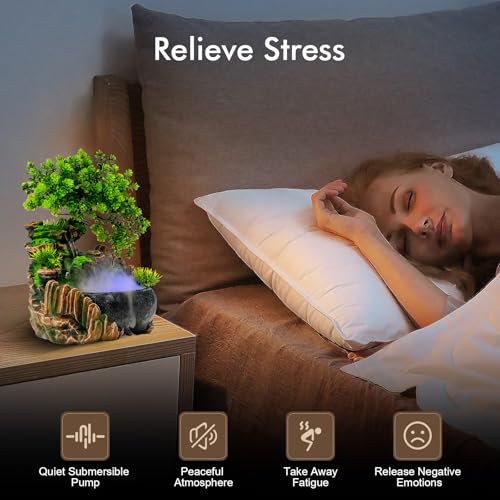 Gdrasuya10 Atomizing Rockery Water Fountain Desktop Chinese Fengshui LED Lamp Waterfall Water Sound Indoor Office Home - color: Style 3