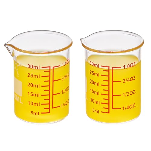 High Borosilicate Glass Measuring Cup-V-Shaped Spout，Glass Measuring Beaker for Kitchen or Restaurant, Easy to Read, 30 ML (1 Oz)-Pack of 2 - size: 30ml (1oz) - Pack of 2