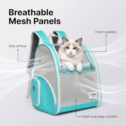Cat Backpack Carrier for Small Dogs and Medium cat Puppy Kitten Bunny Pet Carrier Backpack Collapsible with Fully Ventilated Mesh with Safety Leash (LightGreen, 12.9" L x 10.62" W x 15.5" H - M) - color: LightGreen, size: Medium