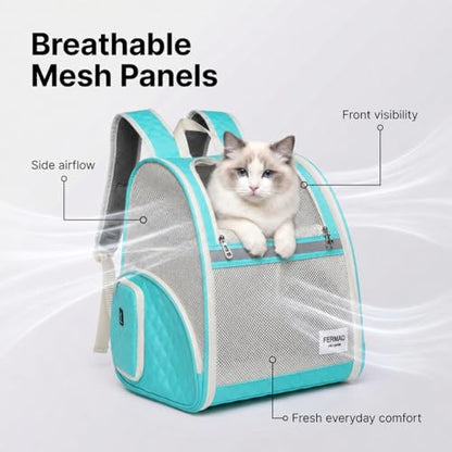 Cat Backpack Carrier for Small Dogs and Medium cat Puppy Kitten Bunny Pet Carrier Backpack Collapsible with Fully Ventilated Mesh with Safety Leash (LightGreen, 12.9" L x 10.62" W x 15.5" H - M) - color: LightGreen, size: Medium