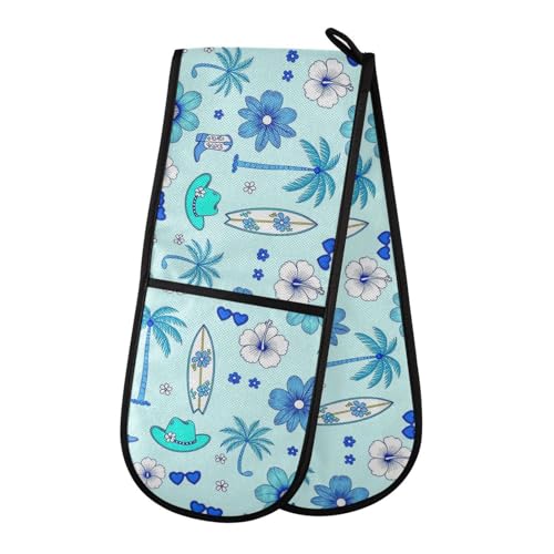 Dual-functionality Mitts and Pot Holders Sets High Heat Resistant Pot Holder Gloves Kitchen Aid BBQ (Summer Beach Blue Surf) - color: Summer Beach Blue Surf