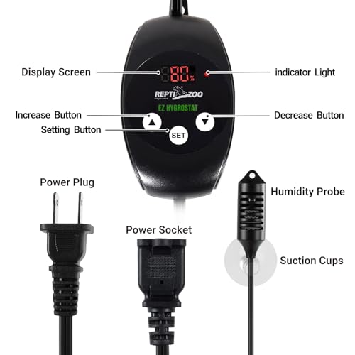 REPTI ZOO Reptile Digital Hygrometer Controller LED Humidistat Reptile Humidity Control for Reptile Terrariums Tank Reptile Humidifier Fogger Mushroom Greenhouse