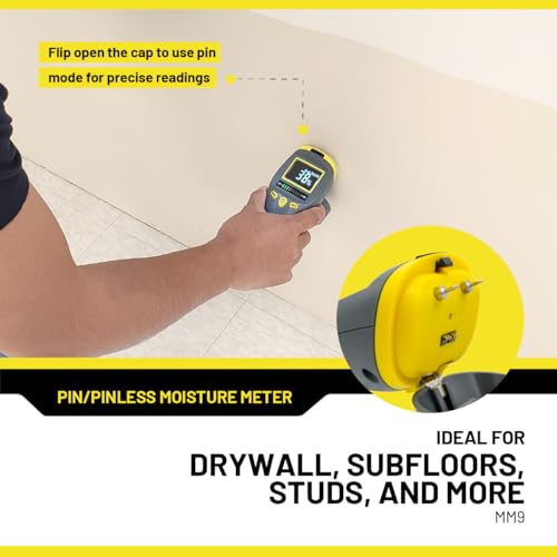 General Tools MM9 Pin & Pinless Moisture Meter – Dual Moisture Detector for Wood, Drywall & Building Materials – Digital Display, Scan & Pin Modes, Data Hold | Gift for Dad, Father’s Day Gift Idea - size: Pin & Pinless