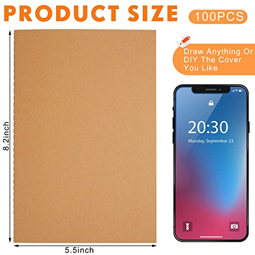 100 Pcs Journals Notebooks Bulk - Kraft Softcover A5 Small Notebooks 5.5 Inch x 8.3 Inch Notepads with 60 Page 30 Sheet for Writing Sketch Travel Office Supplies(Brown,Dot) - color: Brown, style: Dot