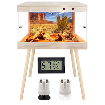 ROYXEN Reptile Tank 30 Gallon, Bearded Dragon Tank with Leg Stand, Tempered Glass Reptile Enclosure, Lizard Tank for Chameleon, Lizard Habitat (Oak, 24 Length Inch) - color: Oak, size: 24"x16"x15.5"