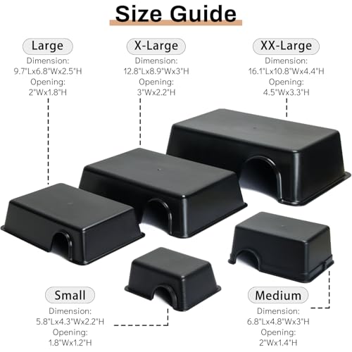 Reptile Hide Box - Provide Secure and Safe Shelter for Geckos and Ball Python Snakes, Easy to Clean (Black, XL) - size: XL