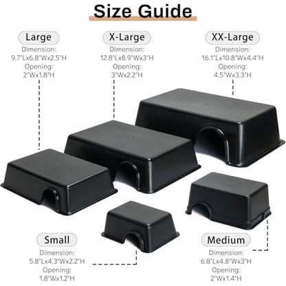 Reptile Hide Box - Provide Secure and Safe Shelter for Geckos and Ball Python Snakes, Easy to Clean (Black, XL) - size: XL