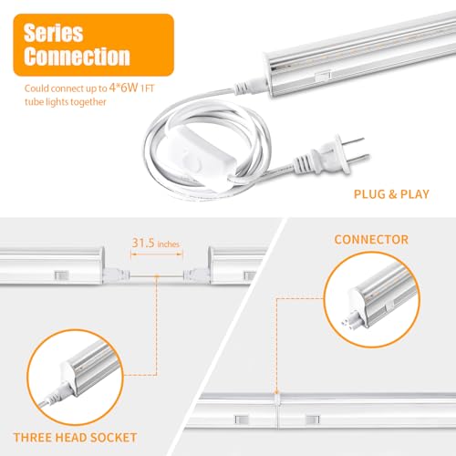 T5 1FT 0.3M 6W×4 Warm Light 3000K Grow Light Tubes,Full Spectrum LED Grow Lights,6W Energy Efficient,Plug & Play,for Hydroponics/Soil Seedlings Vegetables Herbs Flower (4 Packs) - color: Warm Light