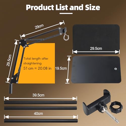 Reptile Lamp Stand, Adjustable 15-46 in Heat Lamp Stand, Metal Floor Light Holder with 180° Adjustable Swing Arm for Reptile Glass Terrarium Heating Light