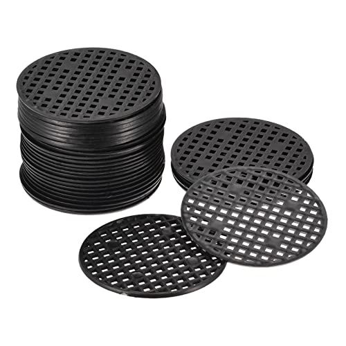 MECCANIXITY 30 Pcs Flower Pot Hole Mesh Pad 2.2" Invisible Rigid Round Plastic Bottom Grid Drainage Screens Prevent Soil Loss for Flower Plant, Bonsai Black - size: 2.2 inches