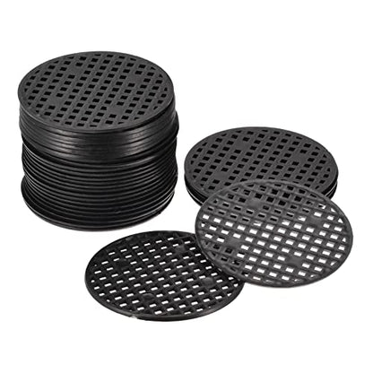 MECCANIXITY 30 Pcs Flower Pot Hole Mesh Pad 2.2" Invisible Rigid Round Plastic Bottom Grid Drainage Screens Prevent Soil Loss for Flower Plant, Bonsai Black - size: 2.2 inches