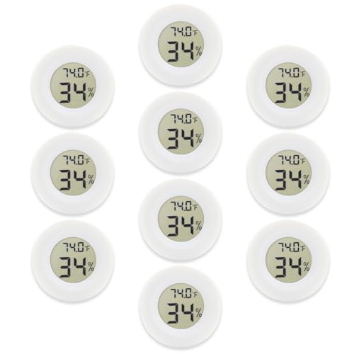 10-Pack Mini Thermometer Hygrometer, Small Digital Electronic Temperature Humidity Meters Gauge Indoor LCD Display for Greenhouse, Garden, Cellar, Fridge, Mason Jar(White)