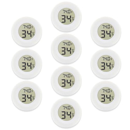10-Pack Mini Thermometer Hygrometer, Small Digital Electronic Temperature Humidity Meters Gauge Indoor LCD Display for Greenhouse, Garden, Cellar, Fridge, Mason Jar(White)