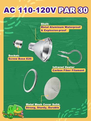 Heat Lamp Bulb, Infrared Heat Bulb, 100 Watts | Non-Luminous, Self-Ballasted, Deep Dome Fixture, 24 Hour Heat Source for Reptiles and Amphibians