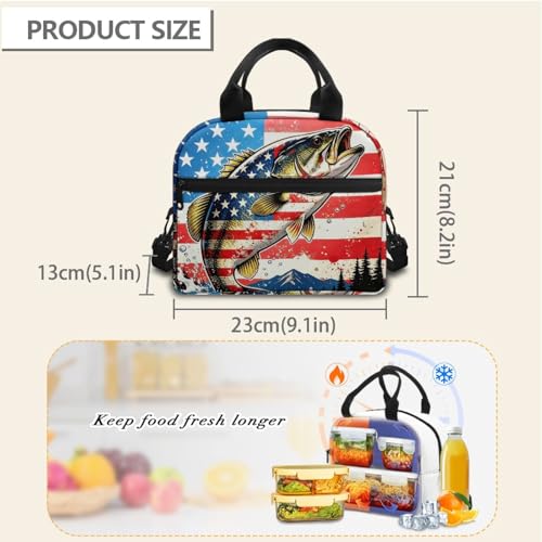 Kids Lunch Bag American Fishing Style: All-Weather Spacious Enough for Full Day Meal Good for Fishing with Dad, Camping & Road Trip - color: American Fishing
